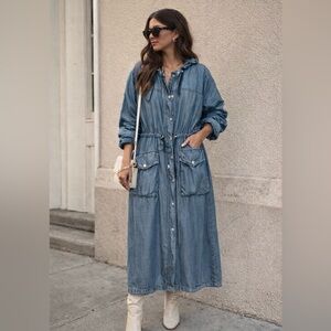 Standards and Practices Alexa Light Wash Indigo Tencel Drawstring Hem Dress